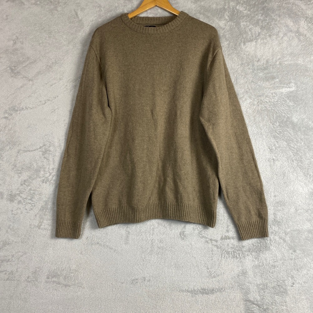 Denver Hayes Tan Brown Lambswool Blend Crewneck Sweater Large Cozy Fisherman